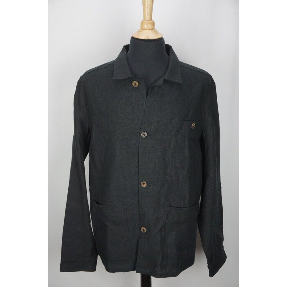 Anderson & Sheppard Savile Row Black Cotton Button Up Mens French Jacket Sz XL